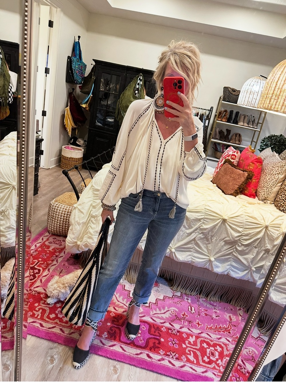 Liverpool White Embroidered Tassel Peasant Blouse